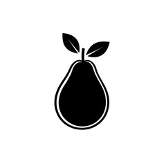 Simple black silhouette of a pear with leaves. (1)