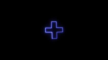 Obraz premium Abstract neon medical cross icon illustration background, neon plus sign icon, medical check up plus icon, neon fast kid, neon aid kid.