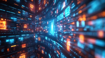 Futuristic Digital Content Display in Cyberpunk Style with Streaming Media NFT and Social Network Concepts