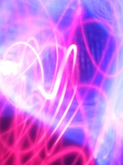 Abstract background with pink neon light and blue background. 