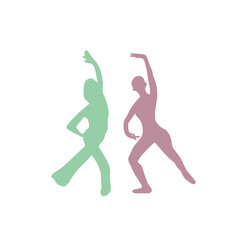 Dancing people color silhouette