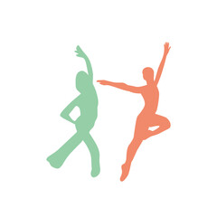 Dancing people color silhouette
