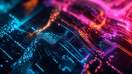 Dynamic digital circuitry visualization abstract digital art high-tech environment colorful light effects futuristic concept