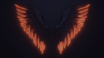 stunning portrayal of glowing angel wings, radiating warmth and light against dark background, evoking sense of wonder and ethereal beauty
