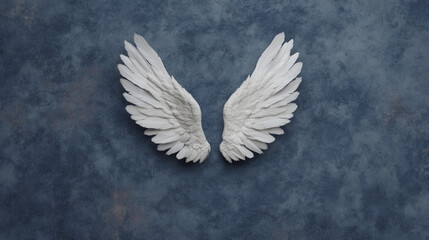 Fototapeta premium conceptual scene featuring angel wings glowing softly against textured blue background, evoking sense of serenity and ethereal beauty