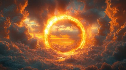 Fototapeta premium Surreal Landscape with Glowing Portal Dramatic Clouds Adventure Fantasy Art