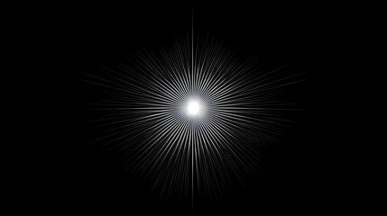 Abstract glowing light burst with radiating beams on black background. Halation. Illustration