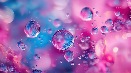 Colorful Water Bubbles Glimmering on a Soft Abstract Background