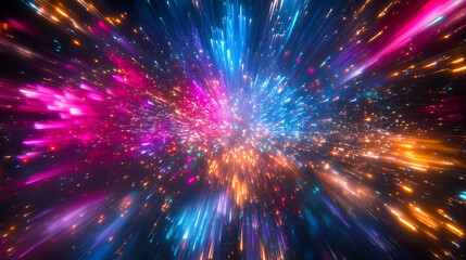 Obraz premium Multicolored light explosion resembling fireworks on dark background