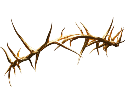 A 3d rendered golden vine with thorns isolated on a transparent background