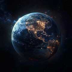 Fototapeta premium Stunning Earth View from Space with Glowing City Lights at Night