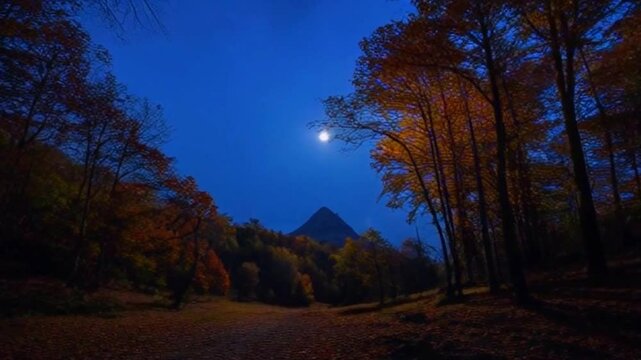 Tree against sky over tranquil lake. Silhouettes of woods and beautiful moonrise, bright full moon would make a nice picture. Beauty of nature use as background
