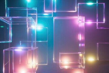 Vibrant Iridescent Lights with Translucent Rectangles in a Luminous 3D Background