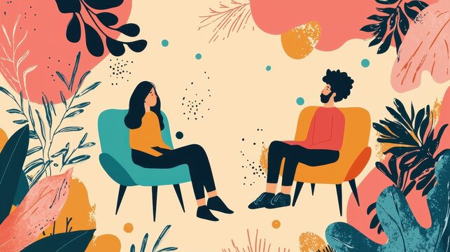 Engaging Counseling Session Focused on Mental Health and Personal Growth with Nature-Inspired Background