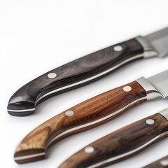 Kitchen knives on a white background. Close-up, selective focus.