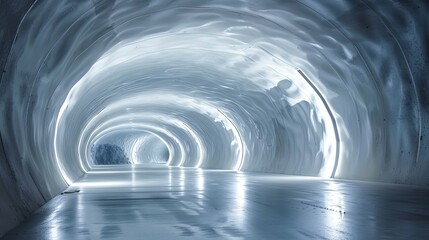 Obraz premium An illuminated, futuristic tunnel with a smooth, curved concrete interior.