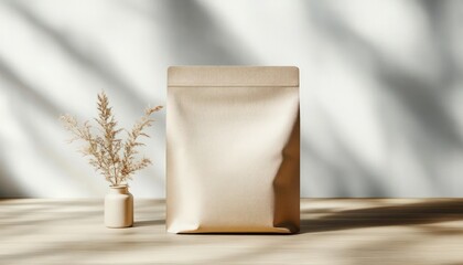 Eco-Friendly Minimalist Pet Food Pouch on Neutral Background for Sustainable Dog and Cat Treats