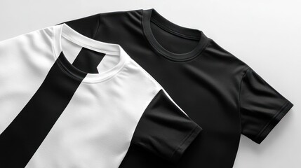 Two stylish t-shirts in black and white, showcasing modern design.
