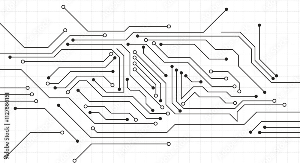 Poster electronic circuit with empty space on white background. dots and lines connection circuit design