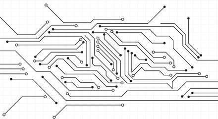 Electronic circuit with empty space on white background. Dots and lines connection circuit design