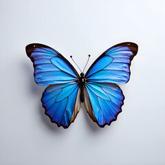 Fototapeta premium A vibrant blue butterfly displaying intricate patterns against a soft background, photography of natural history concept.