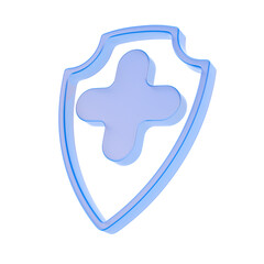 Cross into shield on white background. Isolated 3D illustration