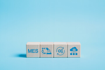 MES manufacturing execution system concept, Manufacturing process operating system that connects...