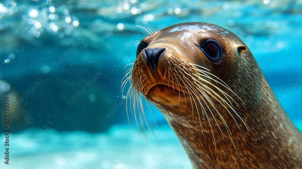 Poster a curious seal glides gracefully beneath the surface, showcasing its unique features and captivating