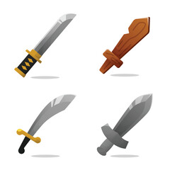Set of 4 Sword in various shape Japan katana, Wooden, and Arabian blade flat art vector design illustration with simple shape perfect for fantasy or kids game item asset 