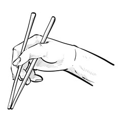 eat with chopsticks handdrawn illustration
