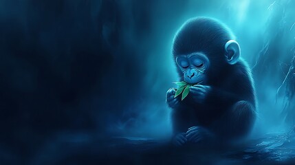 A clean white-style image of A photorealistic image of a colobus monkey eating leaves. 