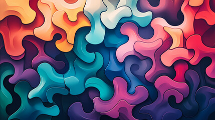 Interlocking shapes create vibrant abstract tessellation pattern. generative ai. Tessellation. Illustration