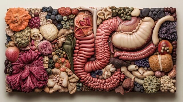 Intricate sculpted digestive system and flora.