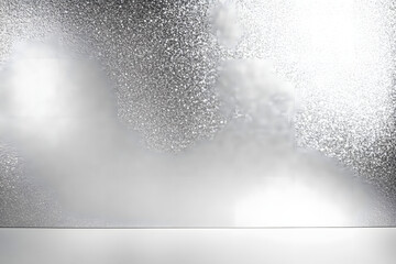 Obraz premium Glowing white silver glitter paper wall with copy space, abstract texture background