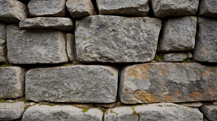 Obraz premium Old ancient gray stone wall close up. Background texture for backdrops or mapping