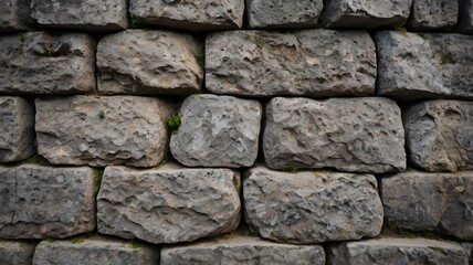 Old ancient gray stone wall close up. Background texture for backdrops or mapping