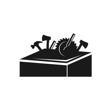 recommend clip art: carpentry tool box, carpentry tool vector logo design, set of woodworking tool boxes, illustration, vintage, background, badge