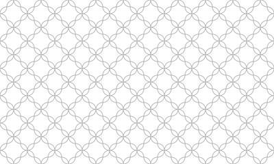 Fototapeta premium Grey outline geometric abstract background from two intersecting circles shape seamless pattern. Vector Repeating Texture.