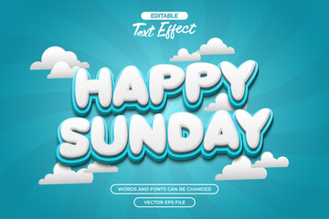 Happy Sunday editable text effect with cloud decoration