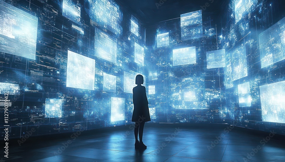 Poster Futuristic Virtual Archive Navigating Document Imaging Technologies in Cyberpunk Style