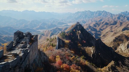 Autumnal Great Wall, mountainous landscape, China.