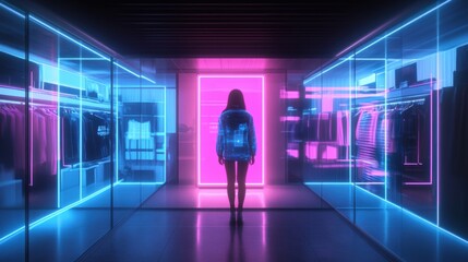 Futuristic AR shopping settings with hologram. Digital shopping concept.