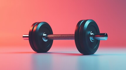 Obraz premium Realistic 3D Render of a Dumbbell Resting on a Solid Color Background with Gradient Lighting Effects
