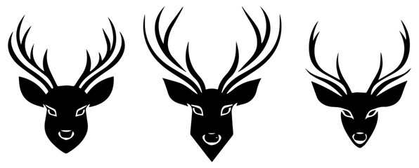 Symmetrical Deer Head Silhouettes with Antlers, Modern Wildlife Design