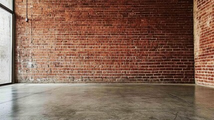 Brick wall room with concrete floor and window