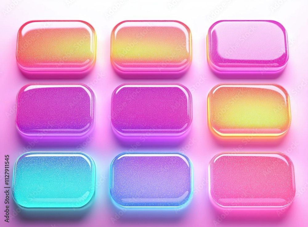 Poster Colorful Gradient Button Frame Set with Glossy Finish and Soft Lighting