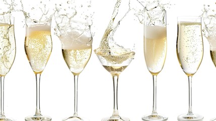 White Wine Champagne Splashing in a Glass on White Background, Sparkling Liquid Display of Elegance and Celebration.