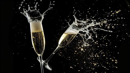 White Wine Champagne Splashing in a Glass on White Background, Sparkling Liquid Display of Elegance and Celebration.