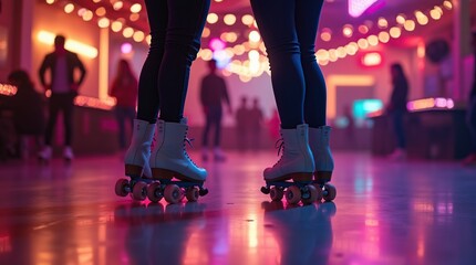 Fototapeta premium Vibrant Roller Skating Rink In Nostalgic Atmosphere With Colorful Lighting