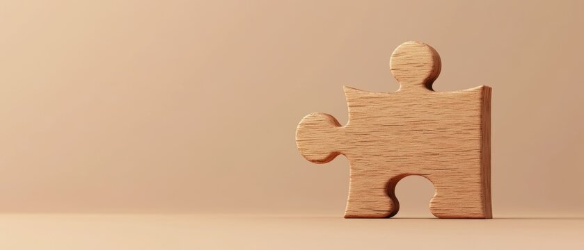 A detailed 3D render of a puzzle piece locking into place, symbolizing strategy and problem-solving in business, set on an elegant neutral backdrop